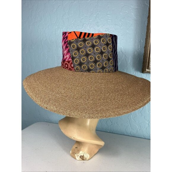 Albertus Swanepoel Open crown straw hat patchwork Fabric - Picture 3 of 5